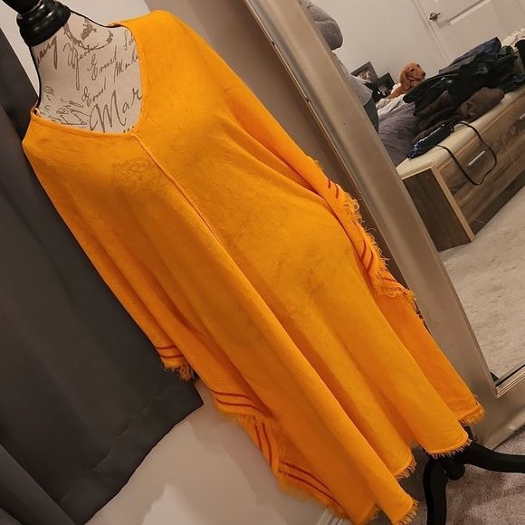 Orangish-yellow Zara linen kaftan dress size M/L, new with tags - Picture 8 of 11